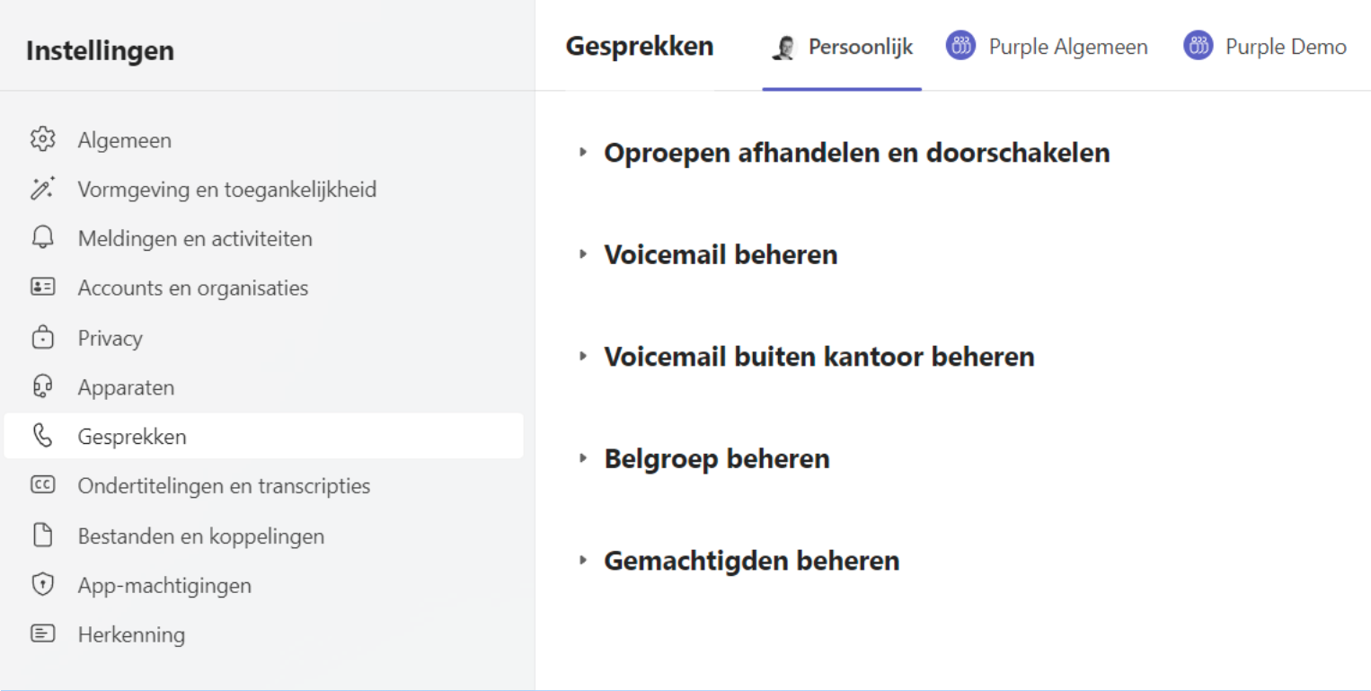 Teams calling Personal calling gesprekken